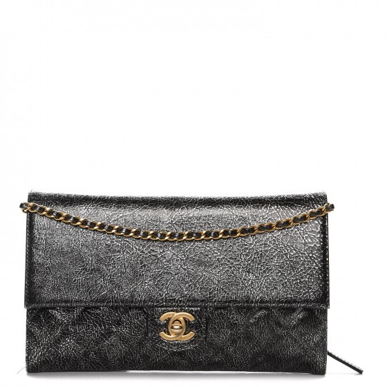 シャネル CHANEL Cracked Metallic Calfskin Quilted Zip Away Chain