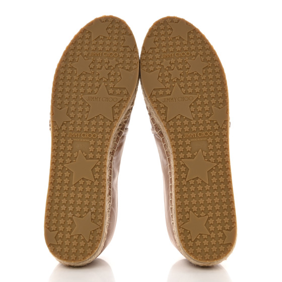 JIMMY CHOO Calfskin Litchi Flat Espadrilles 40.5 Powder Pink