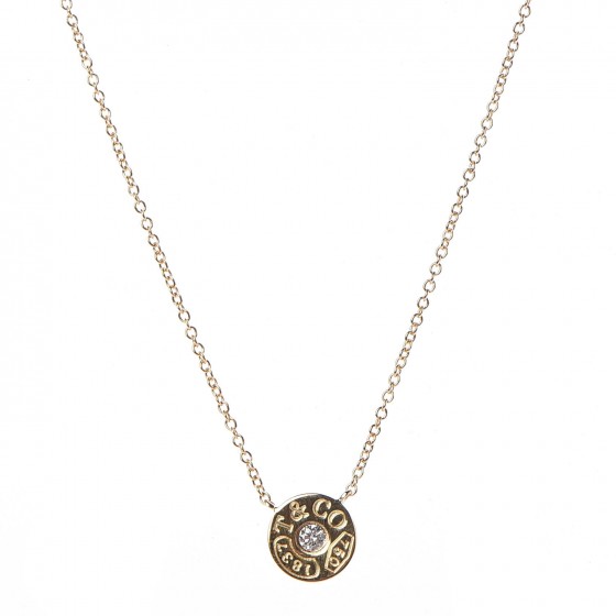 TIFFANY 18K Yellow Gold Diamond 1837 Circle Pendant Necklace