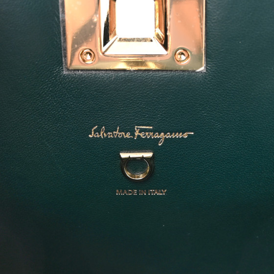 SALVATORE FERRAGAMO Calfskin Small Studio Box Bag Dark Green