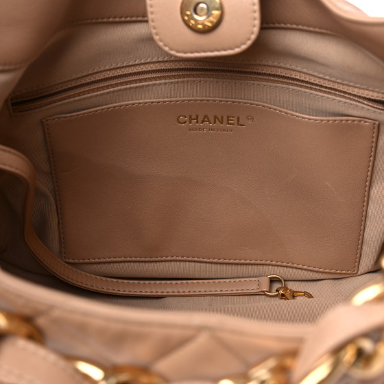 CHANEL Lambskin Quilted Large CC Funky Town Hobo Beige