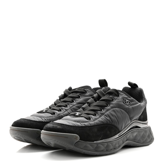 CHANEL Nylon Suede Calfskin CC Sneakers 40 Black 1391300