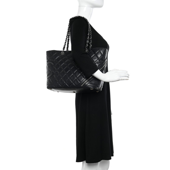CHANEL Aged Calfskin Quilted Large Cotton Club Tote Black