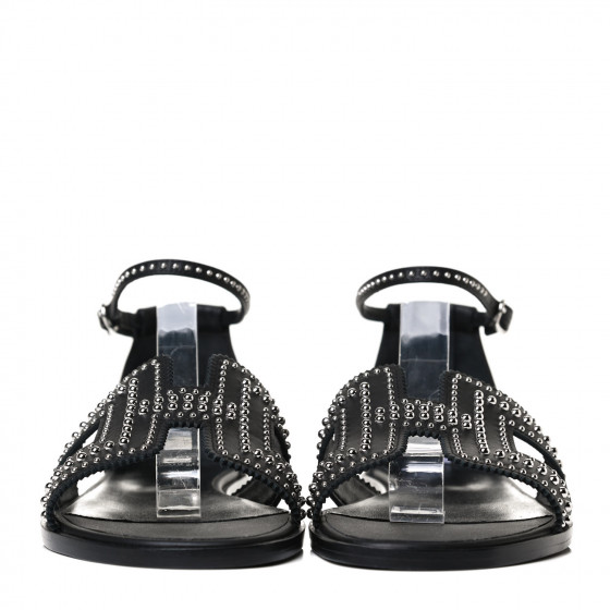 【スタッズで差をつけて】HERMES サントリーニ Black with Stud HERMES Calfskin Studded Santorini Sandals 38.5 Black 895468