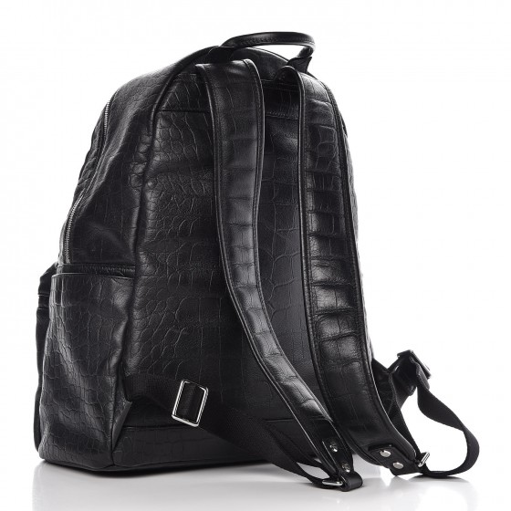MCM ブラックレザーバックパック MCM Calfskin Crocodile Embossed Medium Luxus Backpack Black
