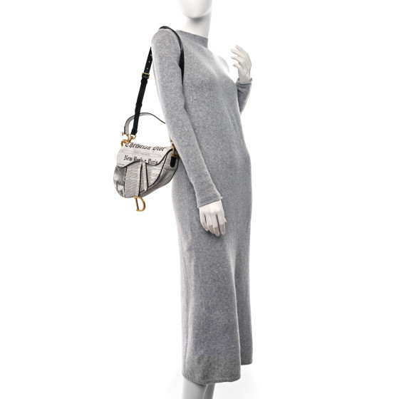 CHRISTIAN DIOR Calfskin Newspaper Printed Saddle Bag With