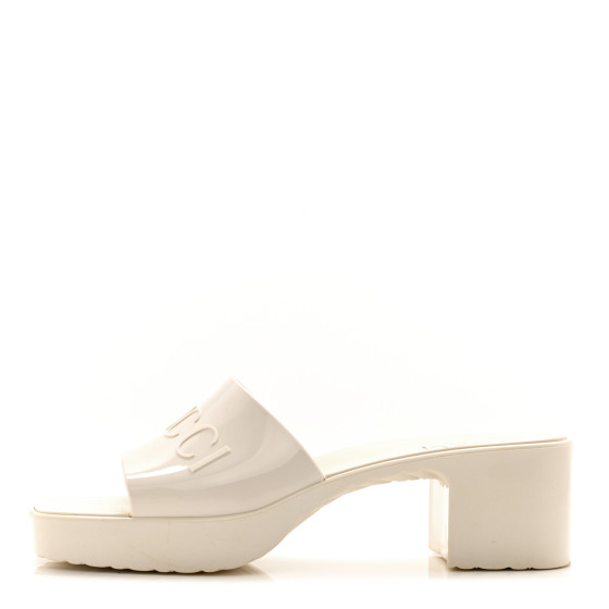 サンダル・ミュール [GUCCI] Women's Logo Rubber Slide Sandals Gucci Rubber Logo Platform 20/60mm Slide Sandals - White - 8