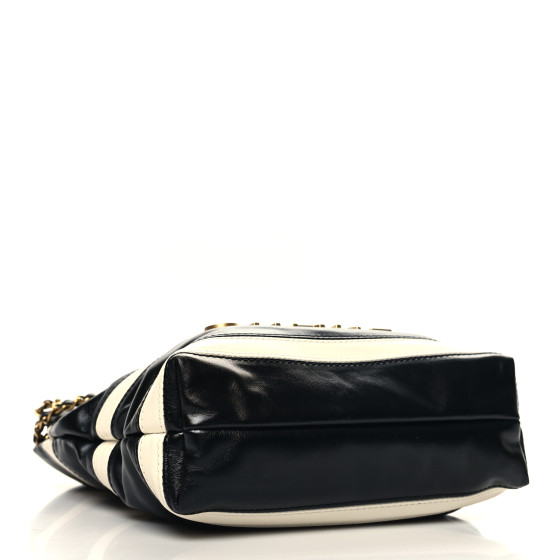 CHANEL Shiny Calfskin Striped Mini Chanel 22 Black White