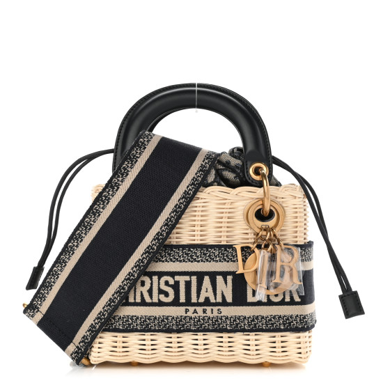 【関税込み】Dior Mini Lady Dior Wicker Bag Mini Lady Dior Bag Natural Rattan and Blue Dior Oblique