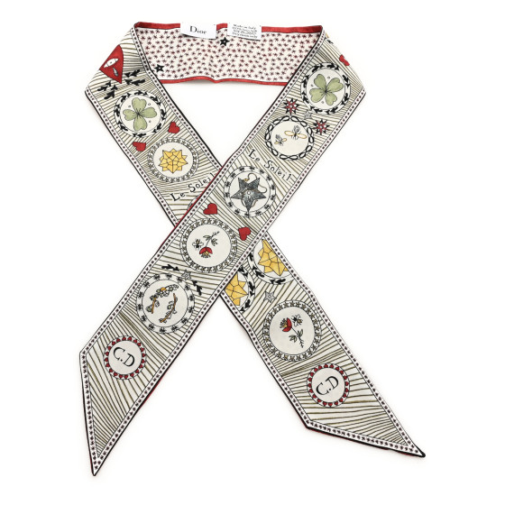 CHRISTIAN DIOR Silk Le Soleil Tarot Mitzah Scarf Off White