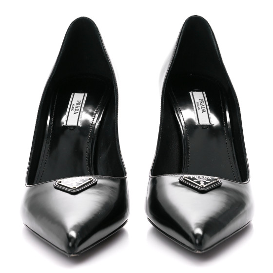 PRADA Spazzolato Metal Triangle Logo Pointed Toe 85mm Pumps