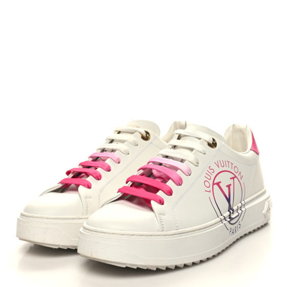 LOUIS VUITTON Monogram Time Out Sneakers 38.5 White Pink