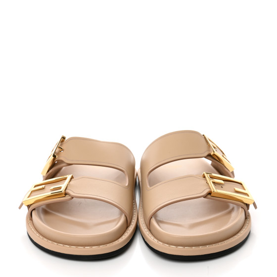 FENDI Vitello Fendi Feel Buckled Slide Sandals 36 Buff