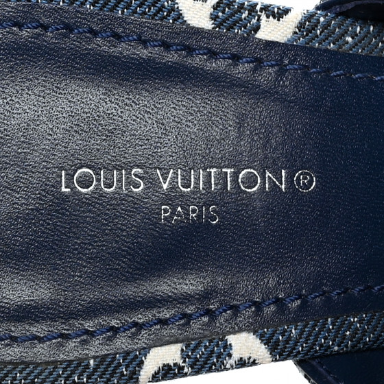 LOUIS VUITTON Denim Monogram Silhouette Mules 39 Navy Blue