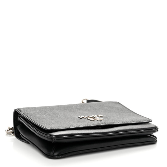 PRADA Saffiano Chain Shoulder Bag Black 1358129 | FASHIONPHILE