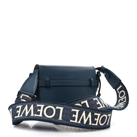 LOEWE Calfskin Jacquard Mini Gate Crossbody Bag Onyx Blue