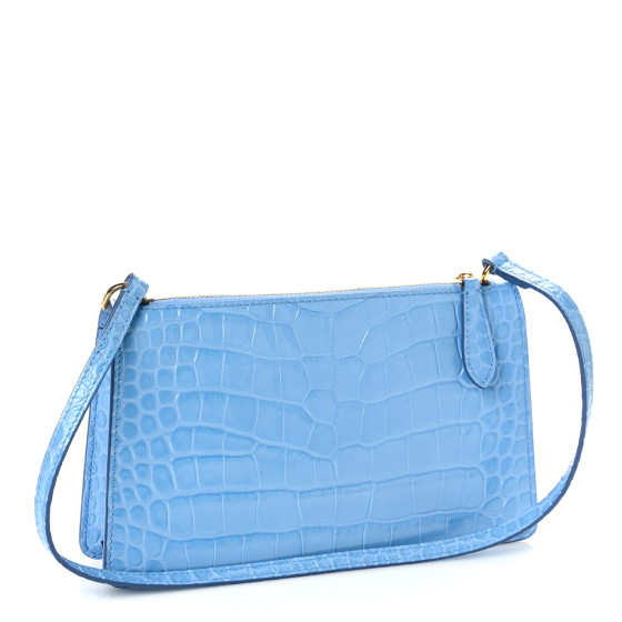 BURBERRY Crocodile Embossed Mini TB Shoulder Bag Blue