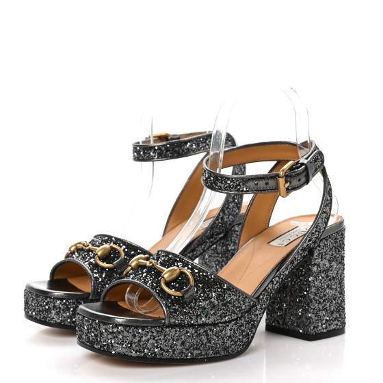 GUCCI Glitter Nappa Silk Lady Horsebit 60mm Platform Sandals