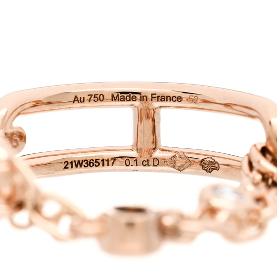HERMES 18K Rose Gold Diamond PM Chaine d'Ancre Chaos Ring 52