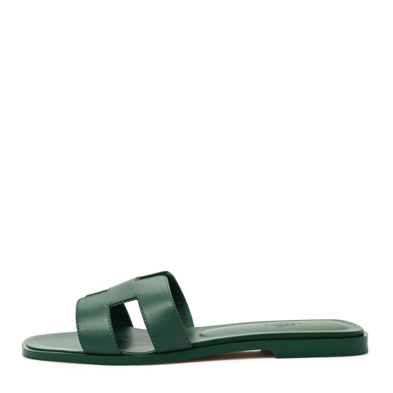 HERMES Calfskin Oran Sandals 39.5 Vert Electrique 1222636