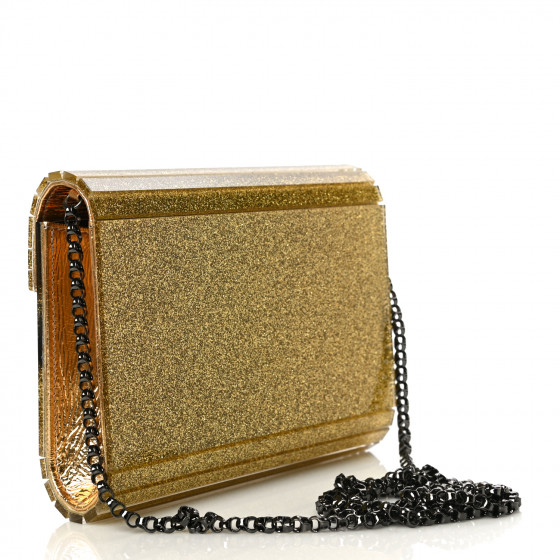 JIMMY CHOO Acrylic Glitter I Want Choo Candy Clutch Gold