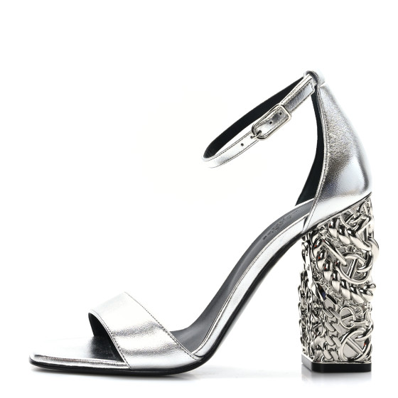 HERMES Metallic Goatskin Glam 105 Sandals 39 Gris Argente