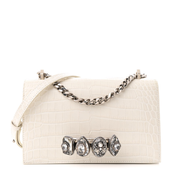 ALEXANDER MCQUEEN Shiny Calfskin Crocodile Embossed Knuckle