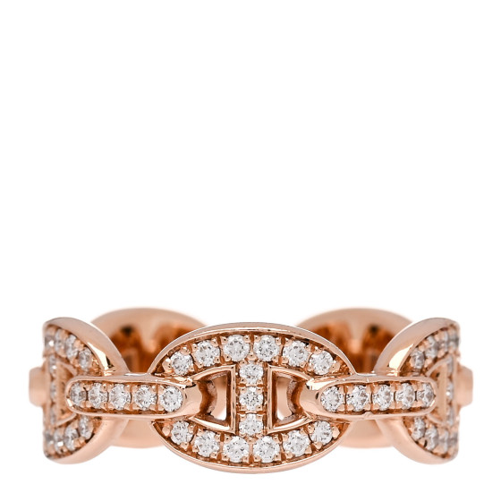 定番★Hermes Chaine d'ancre Enchainee Ring, PM Pink Gold HERMES 18K Rose Gold Diamond PM d'Ancre Enchainee Ring 52 6