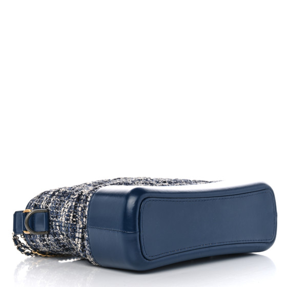 CHANEL Tweed Calfskin Quilted Medium Gabrielle Hobo Navy