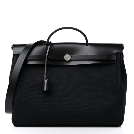 【HERMES】Herbag Messenger 39 Bag Military Canvas Hunter HERMES Military Toile Vache Hunter Herbag Messenger 39 Black