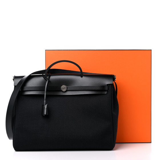 HERMES Military Toile Vache Hunter Herbag Messenger 39 Black