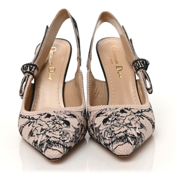 CHRISTIAN DIOR Canvas Jardin Botanique Embroidered J'Adoir Slingback 100mm Pumps 36 Black Nude