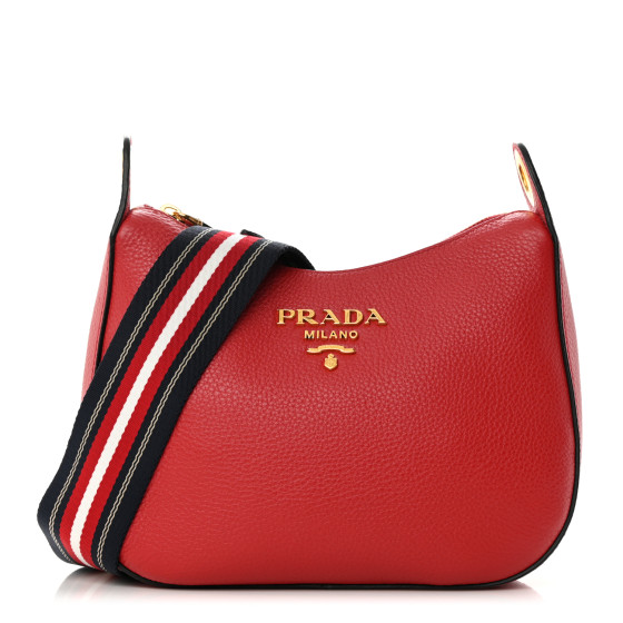 【PRADA】PHENIX HOBO BAG PRADA Vitello Phenix Embossed Logo Hobo Black 517472