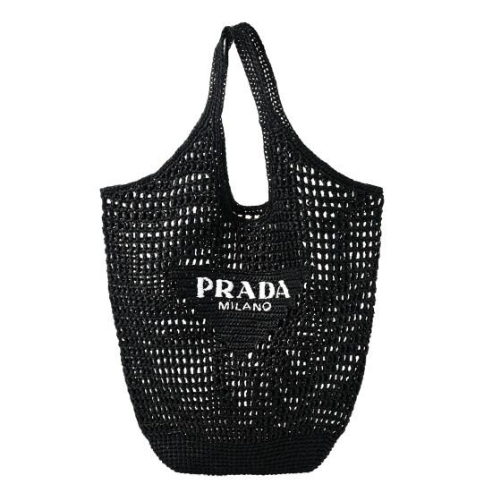 PRADA Yarn Raffia Effect Crochet Logo Embroidered Shopping