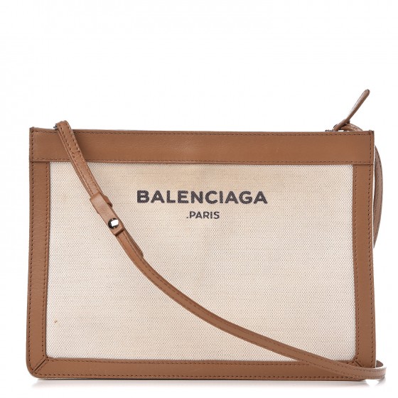 BALENCIAGA Cotton Canvas Pochette Crossbody Bag Tan 297199