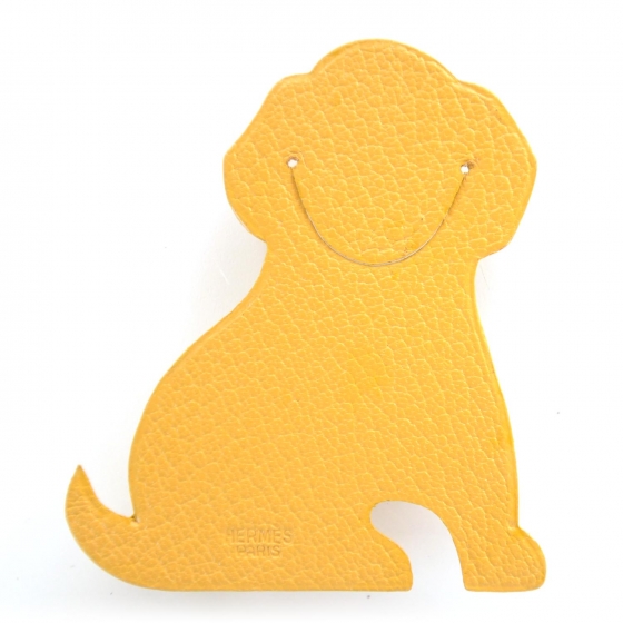 HERMES Chevre Dog Pikabook Bookmark Curry 35138 | FASHIONPHILE