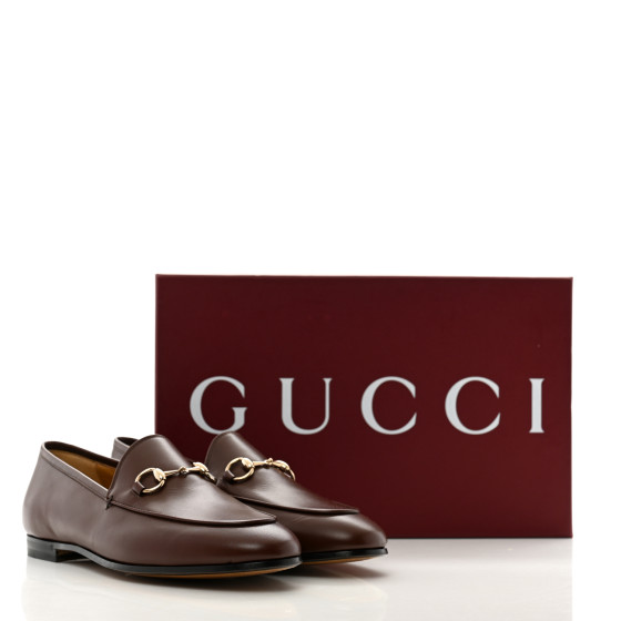 GUCCI Calfskin Womens Jordaan Loafers 37.5 Sweet Chestnut