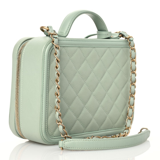 CHANEL Caviar Quilted Medium CC Filigree Vanity Case Mint