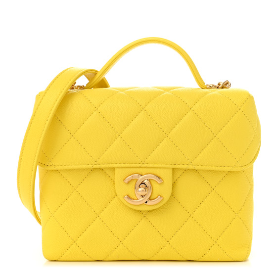 CHANEL Caviar Quilted Handy Box Vanity Case Yellow 1630100