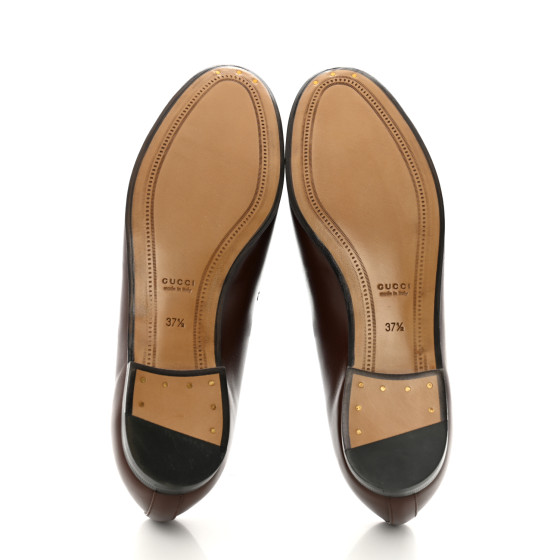 GUCCI Calfskin Womens Jordaan Loafers 37.5 Sweet Chestnut
