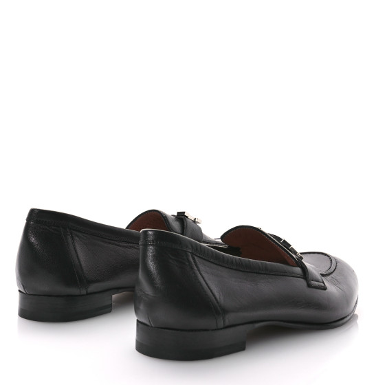 HERMES Goatskin Womens Paris Loafers 38.5 Black 1630654