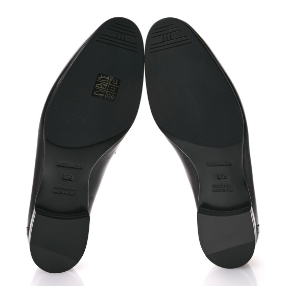 HERMES Goatskin Womens Paris Loafers 38.5 Black 1630654