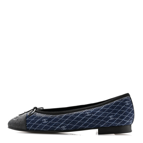 送料込◆入手困難品♪【CHANEL】Ballerina Flats デニム navy CHANEL Denim Printed Quilt CC Cap Toe Ballerina Flats 36