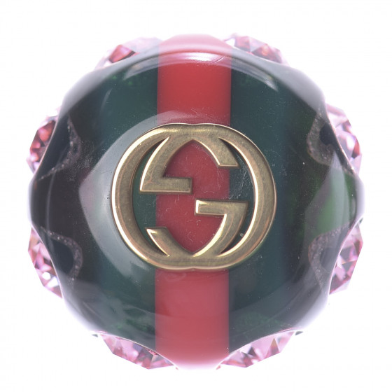 GUCCI Crystal Resin Sylvie Vintage Web Brooch Green Red