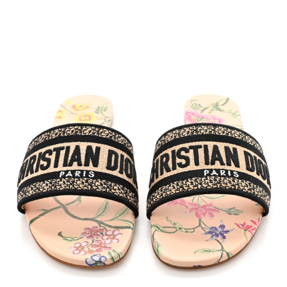 CHRISTIAN DIOR Straw Embroidered Petites Fleurs Dway Mules