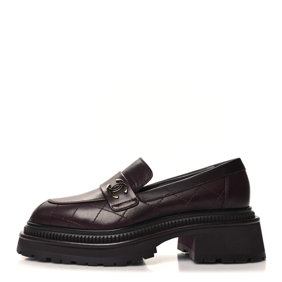 【CHANEL】モカシン CHANEL Calfskin Quilted CC Mocassin Loafers 36 Dark Purple