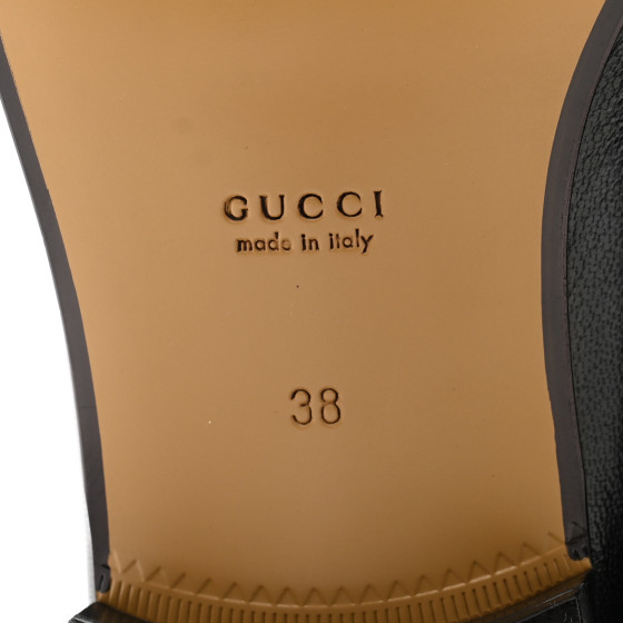 GUCCI Goatskin Womens Horsebit Mid-Heel Loafers 38 Black