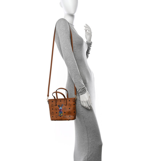 MCM Visetos Rabbit Mini Top Zip Shopper Tote Cognac 1554258