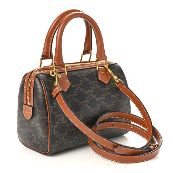CELINE Triomphe Canvas Calfskin Small Boston Bag Tan 1575175