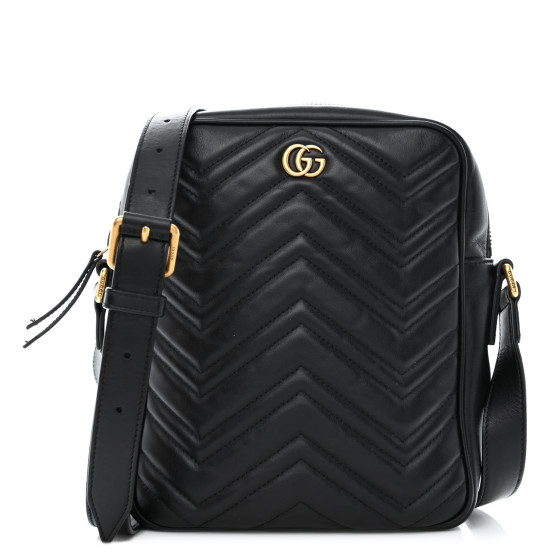 GUCCI Calfskin Matelasse GG Marmont Travel Bag Black